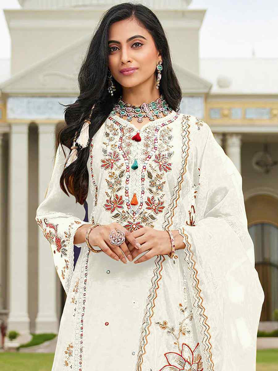 White Cotton Embroidered Festival Wedding Pant Salwar Kameez