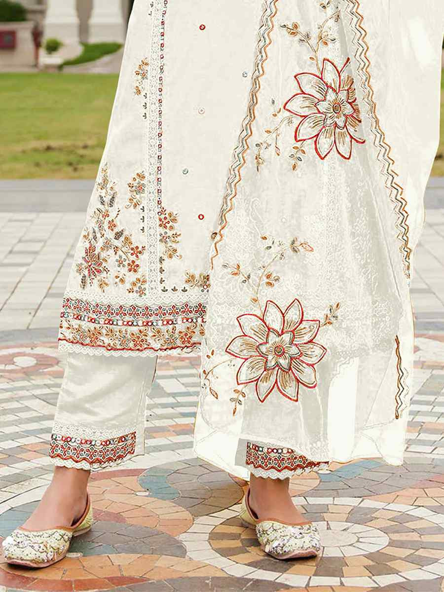 White Cotton Embroidered Festival Wedding Pant Salwar Kameez