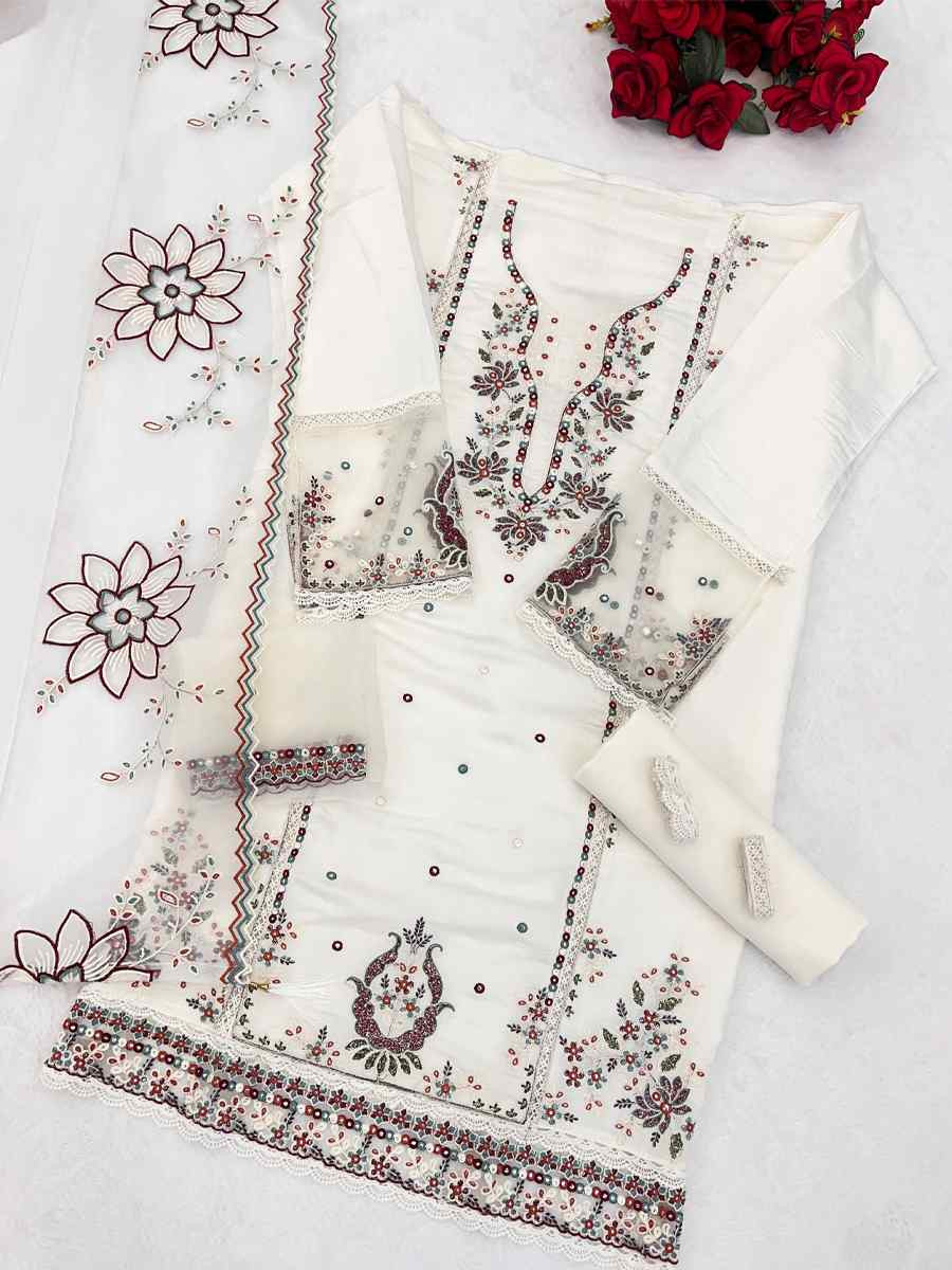 White Cotton Embroidered Festival Wedding Pant Salwar Kameez