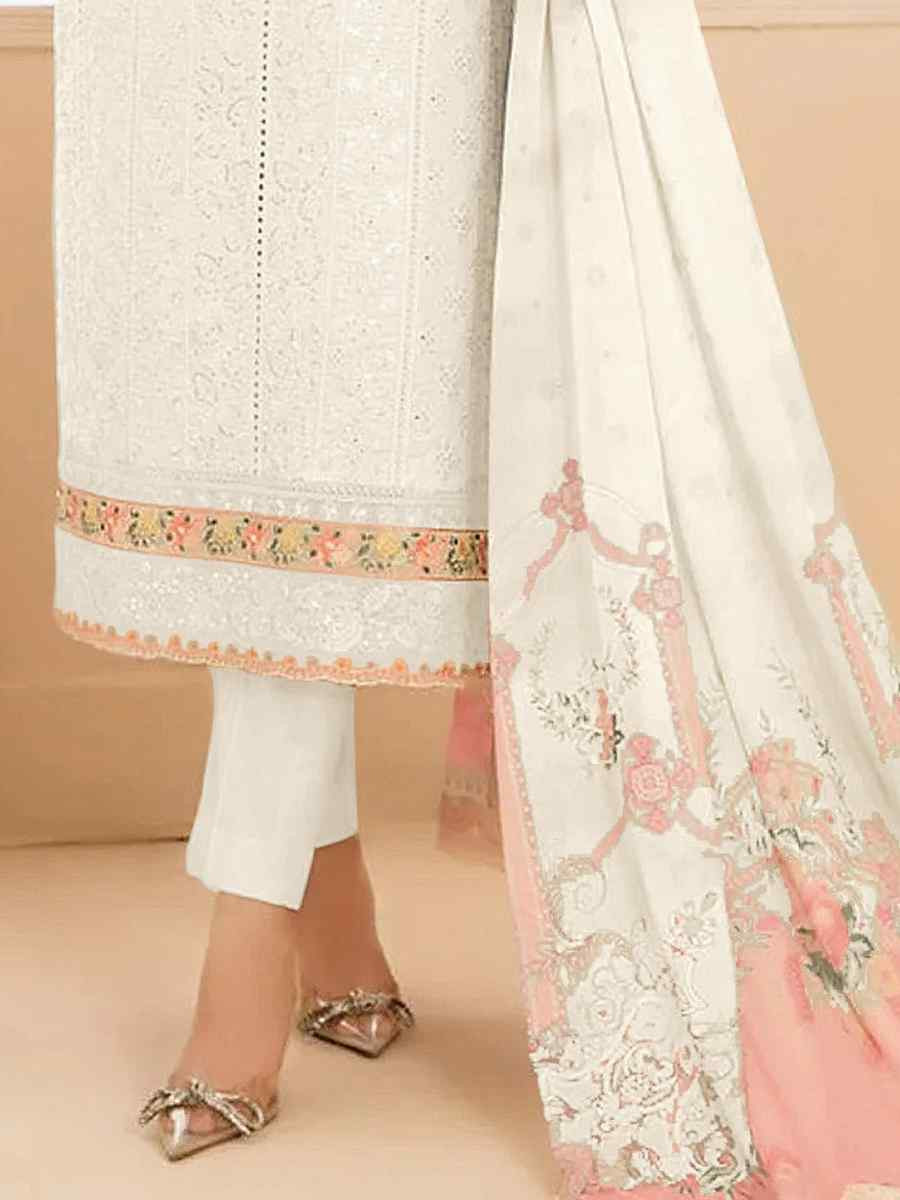 White Cotton Embroidery Party Wedding Festival Casual Pant Salwar Kameez