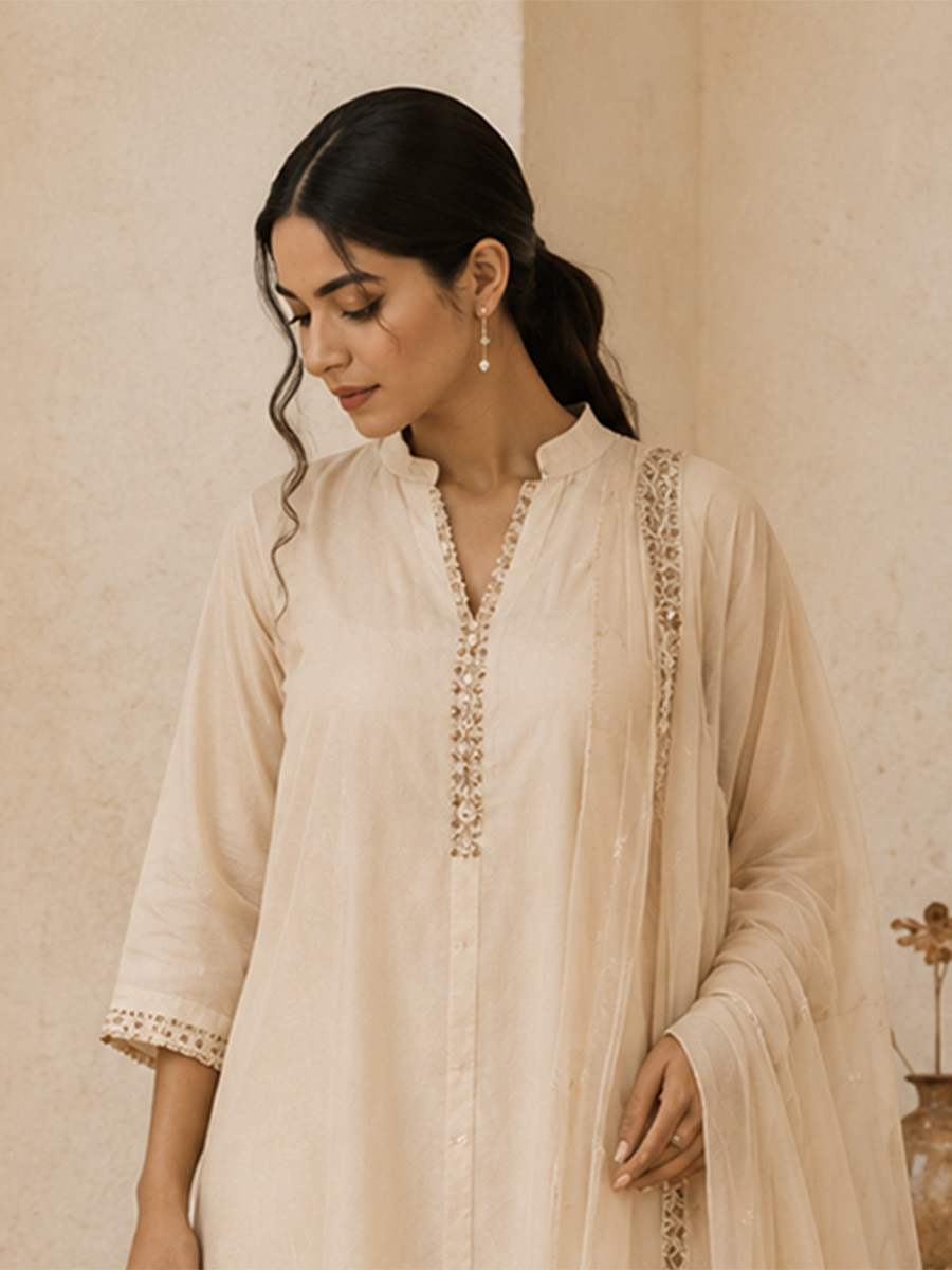 White Cotton Embroidery Wedding Party Festival Casual Ready Palazzo Pant Salwar Kameez