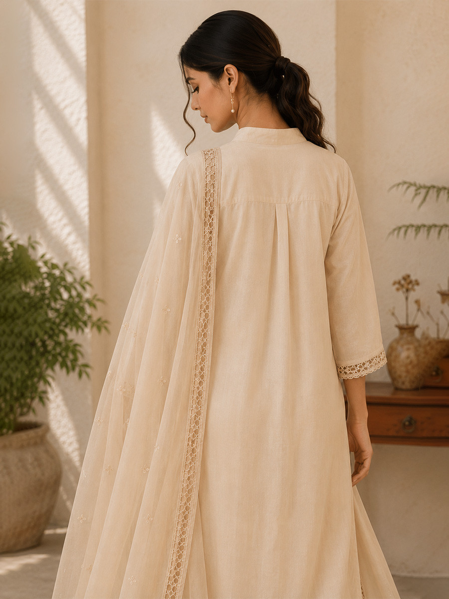 White Cotton Embroidery Wedding Party Festival Casual Ready Palazzo Pant Salwar Kameez