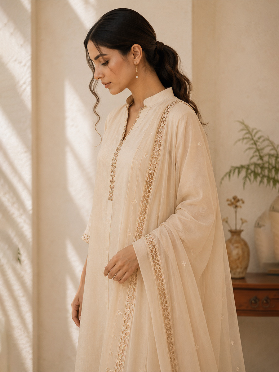 White Cotton Embroidery Wedding Party Festival Casual Ready Palazzo Pant Salwar Kameez