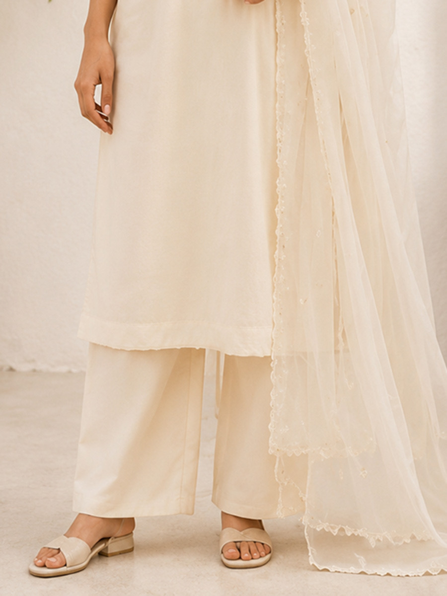 White Cotton Embroidery Wedding Party Festival Casual Ready Palazzo Pant Salwar Kameez