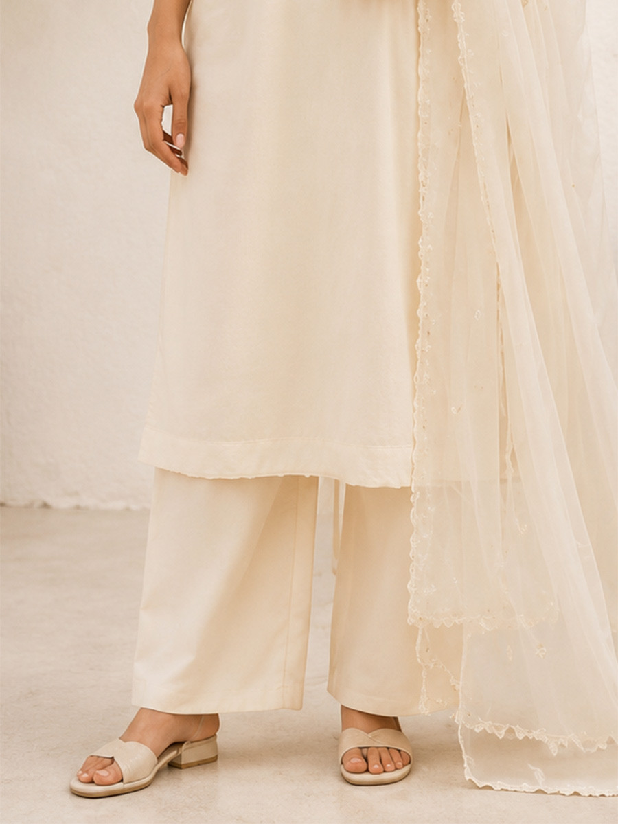 White Cotton Embroidery Wedding Party Festival Casual Ready Palazzo Pant Salwar Kameez
