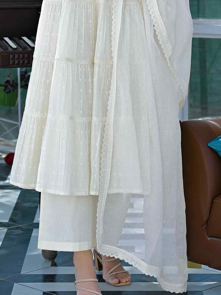 White Cotton Flex Embroidered Festival Wedding Palazzo Pant Salwar Kameez