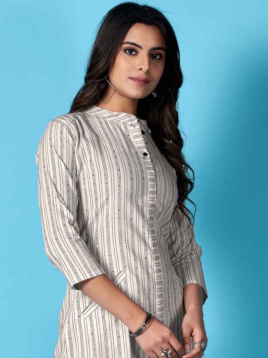 White Cotton Printed Casual Festival Kurti