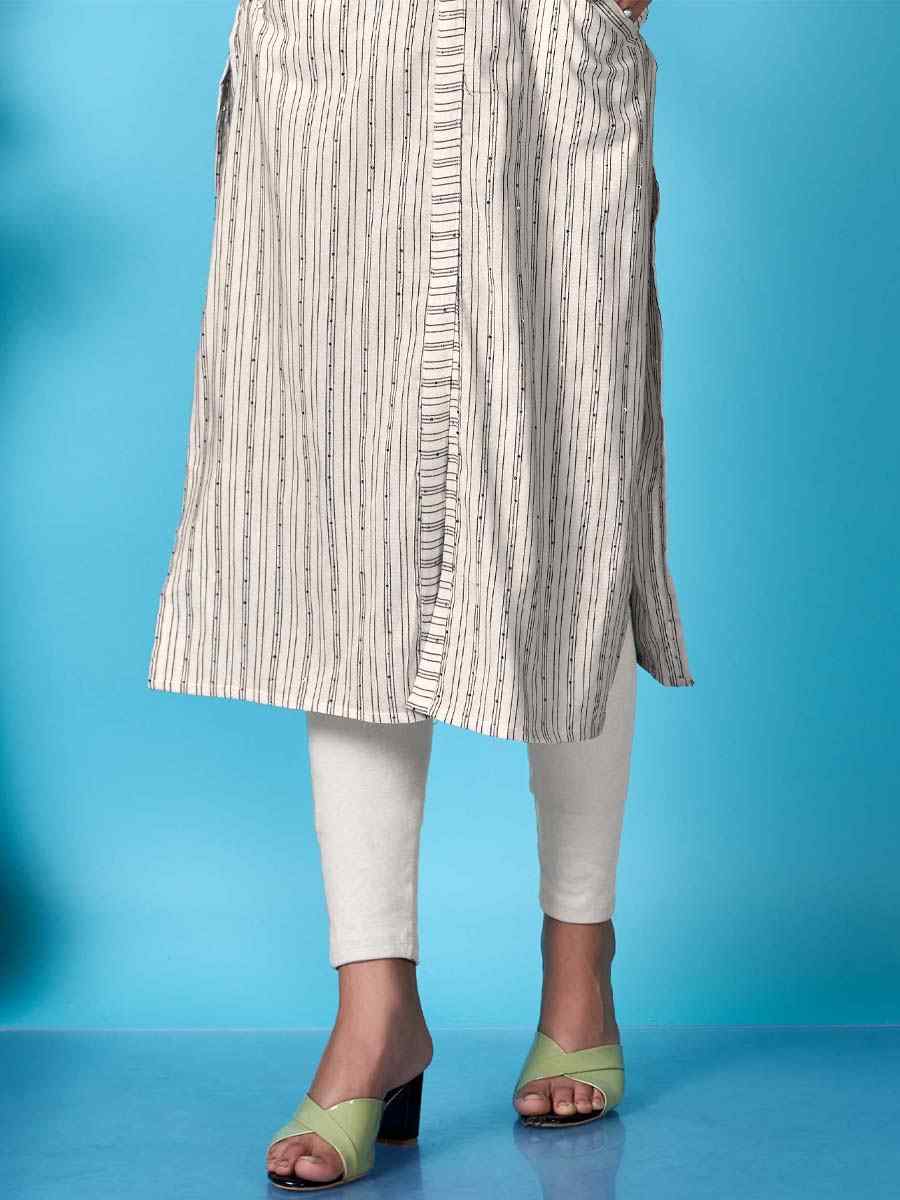 White Cotton Printed Casual Festival Kurti