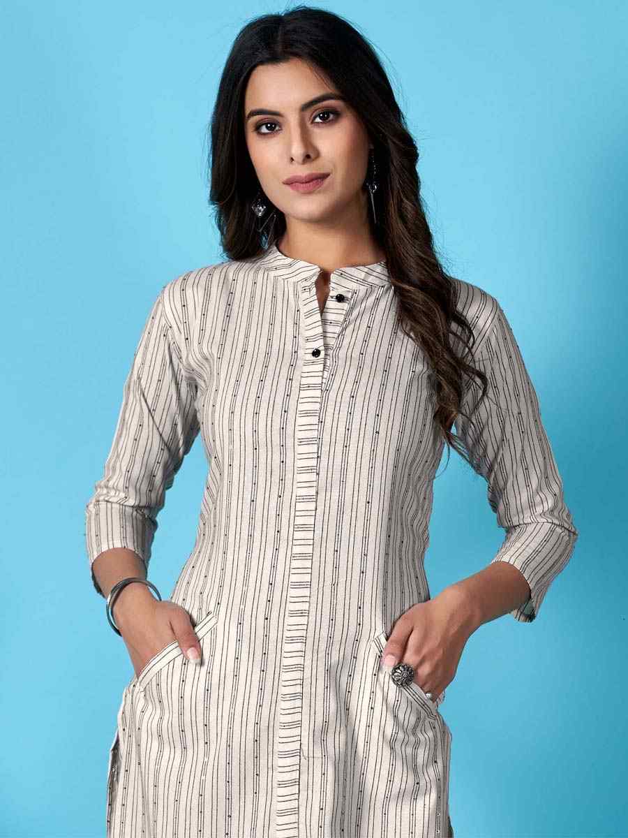 White Cotton Printed Casual Festival Kurti