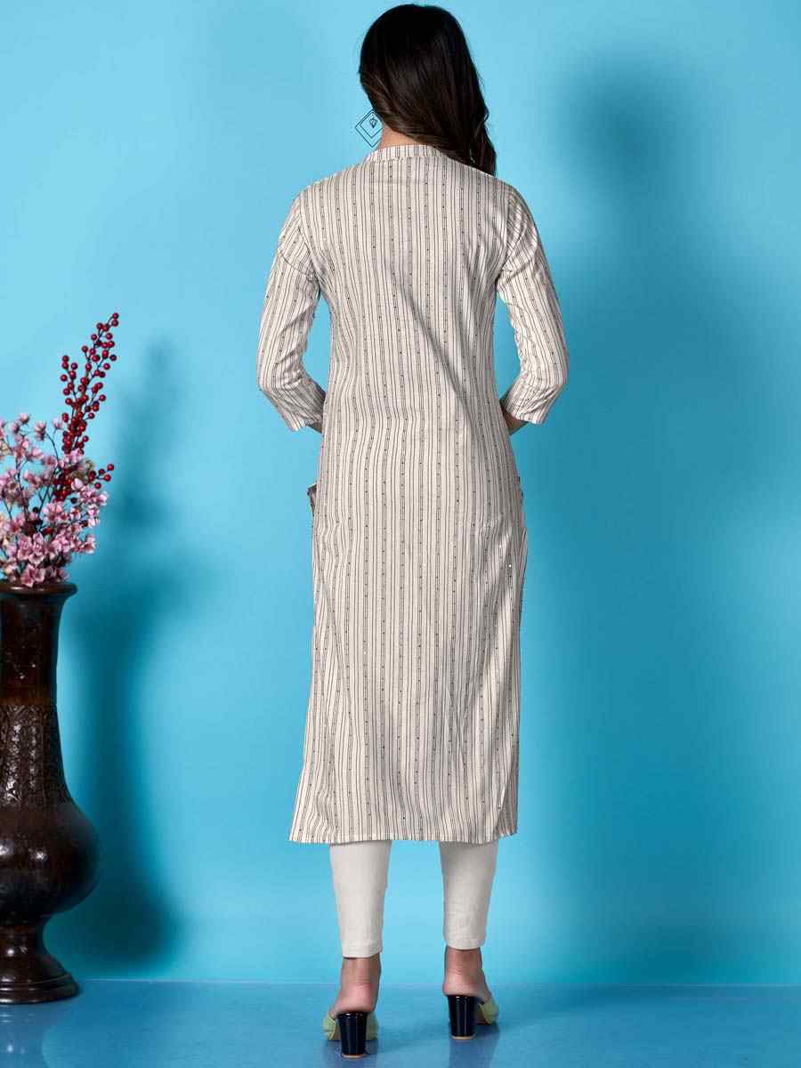 White Cotton Printed Casual Festival Kurti