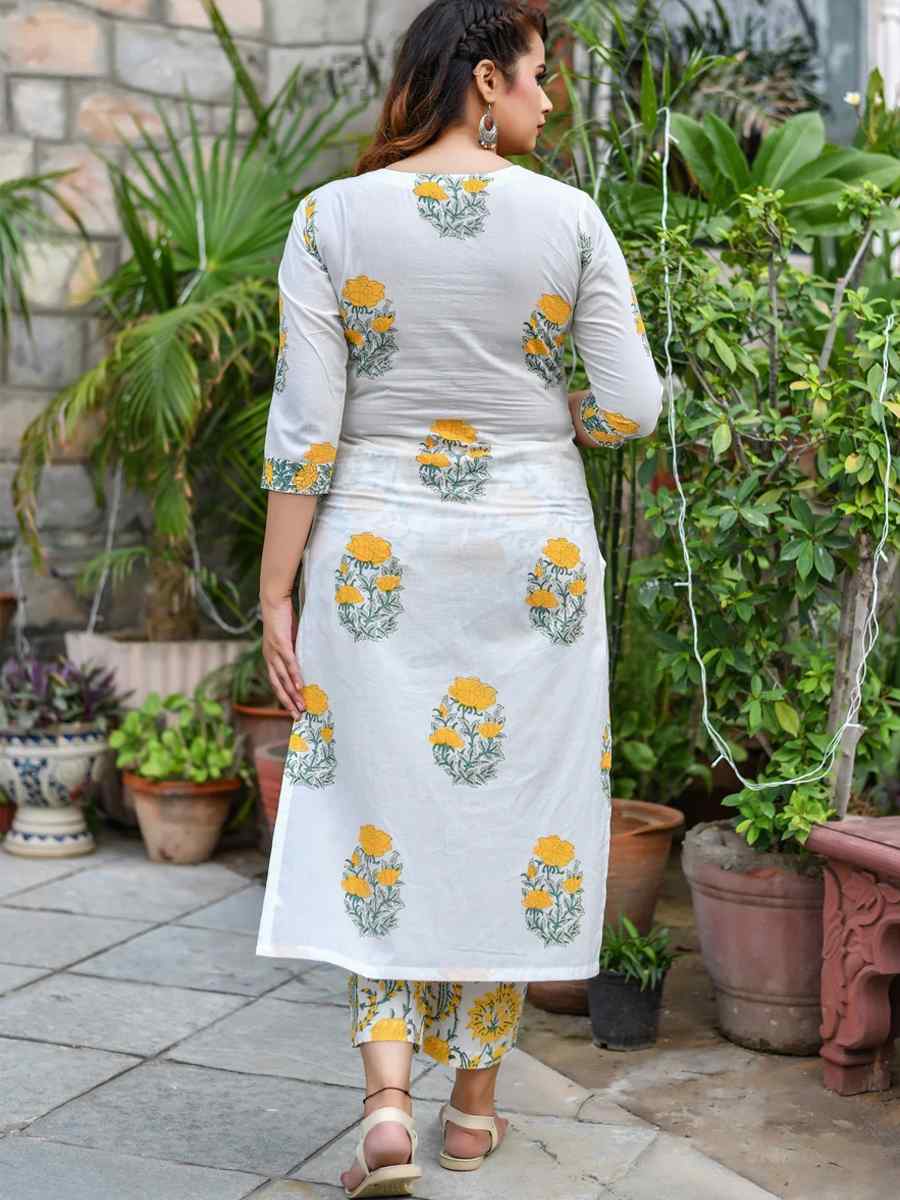 White Cotton Printed Casual Festival Ready Pant Salwar Kameez