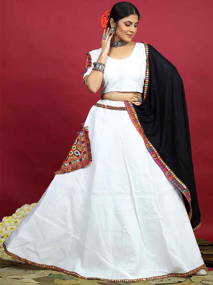 White Cotton Printed Mehendi Festival Traditional Lehenga Choli