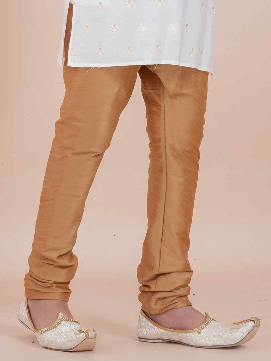 White Cotton Self Jacquard Embroidered Festival Traditional Kurta Pyjama Boys Wear