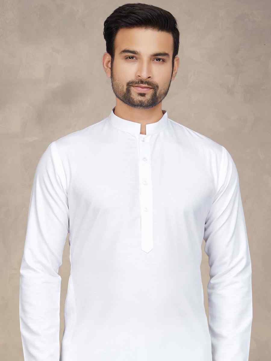 White Cotton Woven Festival Mehendi Kurta