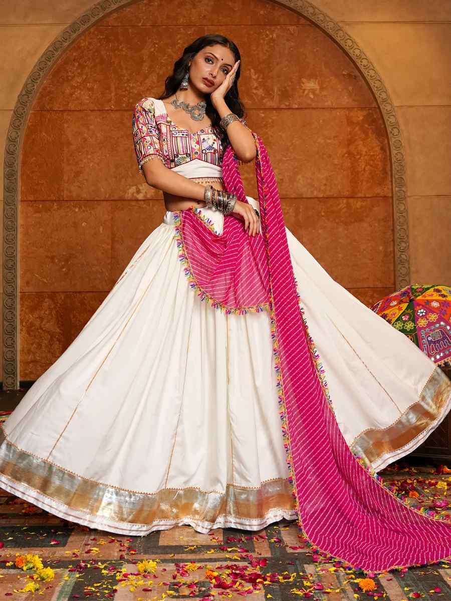 White Crepe Embroidered Festival Traditional Lehenga Choli