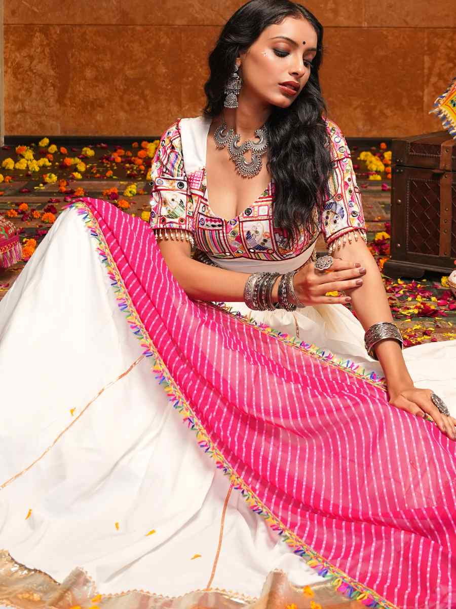 White Crepe Embroidered Festival Traditional Lehenga Choli