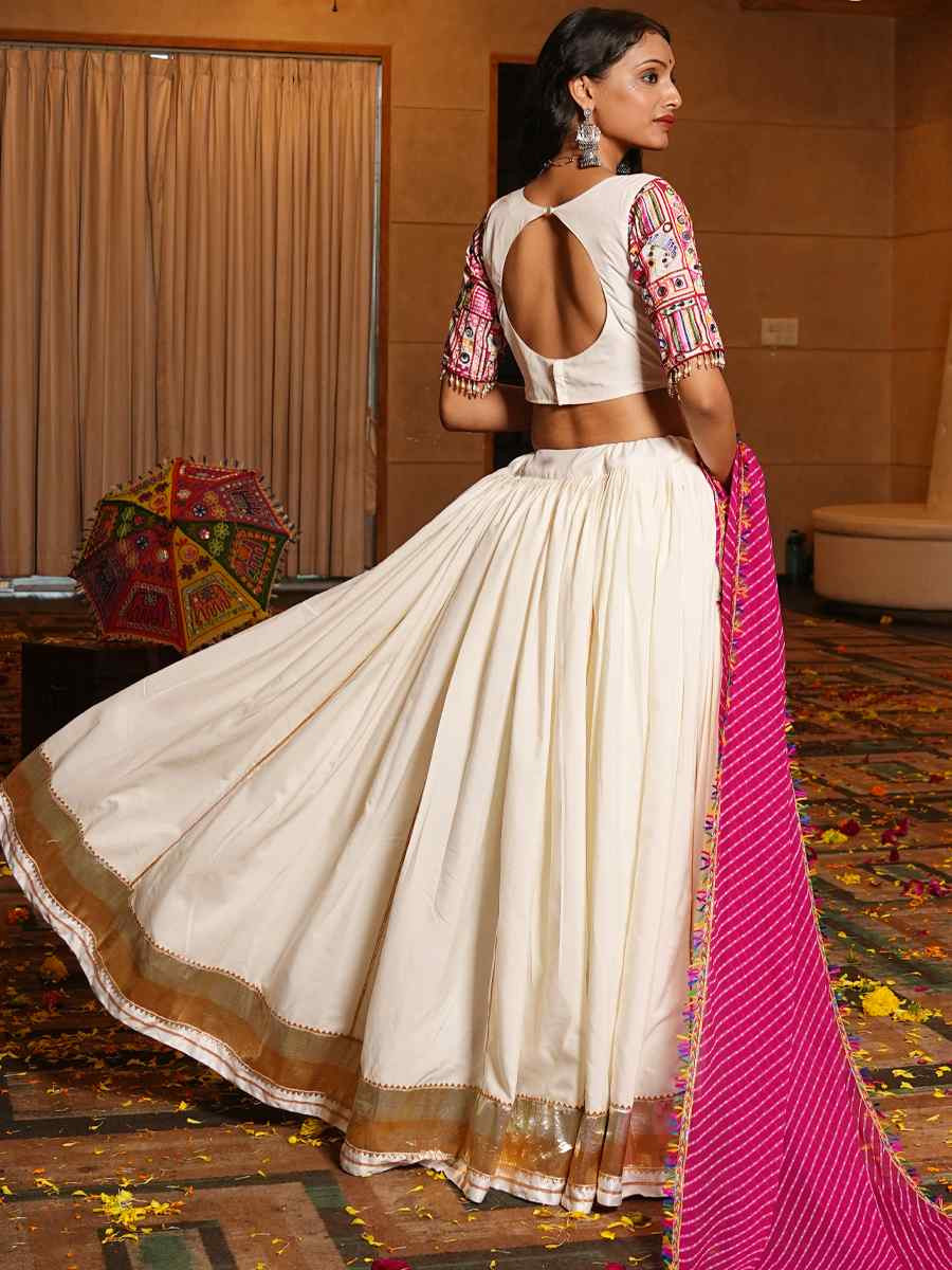 White Crepe Embroidered Festival Traditional Lehenga Choli