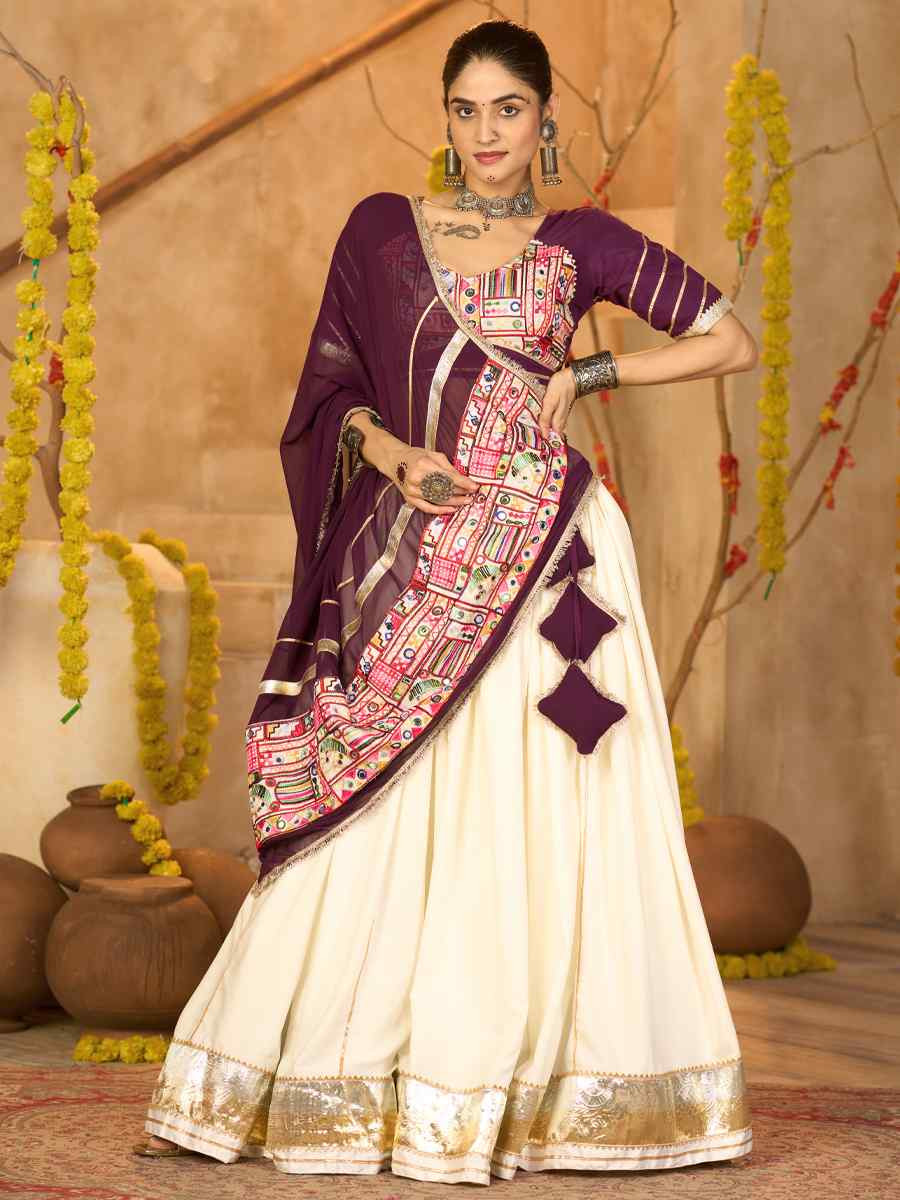 White Crepe Embroidered Festival Traditional Lehenga Choli