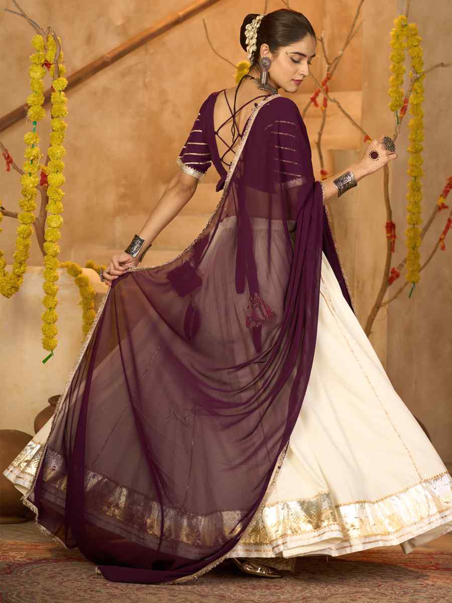 White Crepe Embroidered Festival Traditional Lehenga Choli