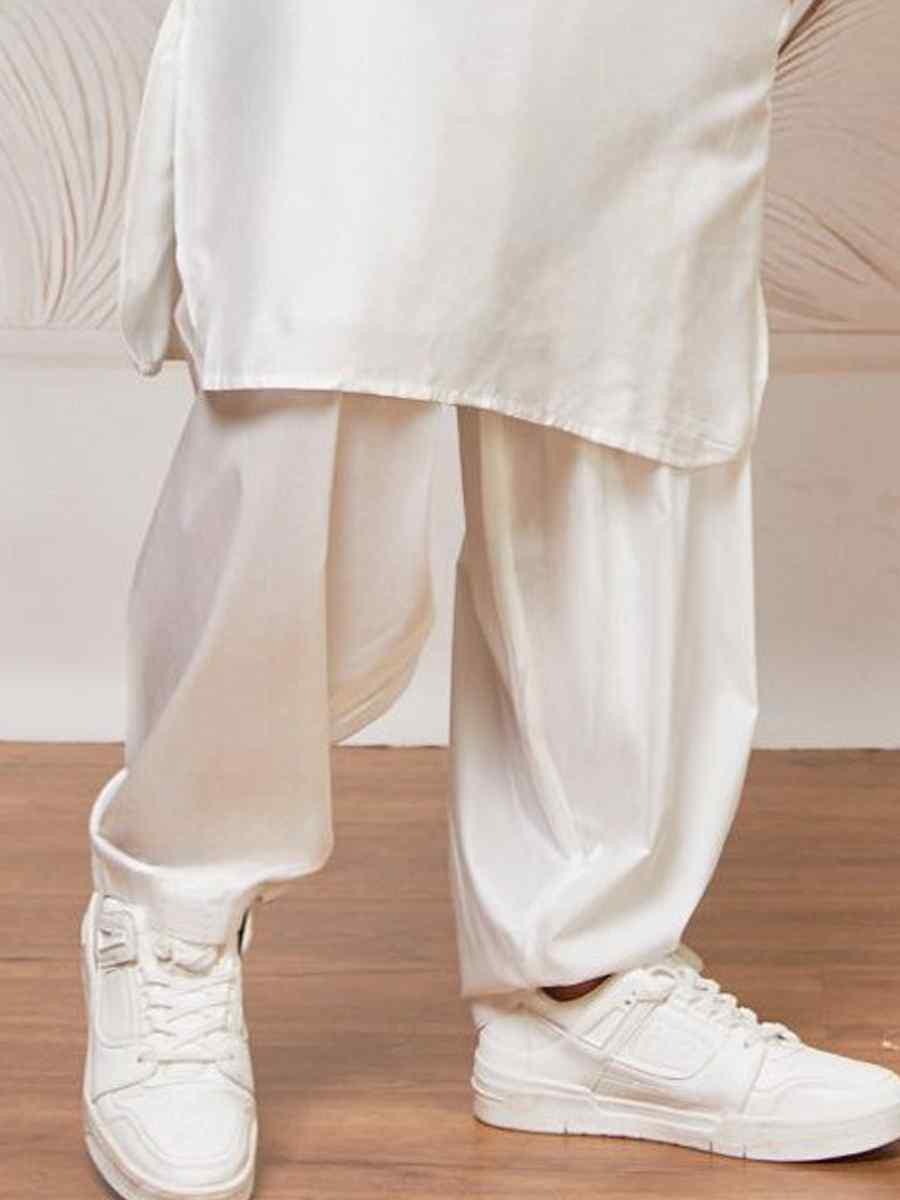 White Dhupion Art Silk Plain Party Wedding Kurta