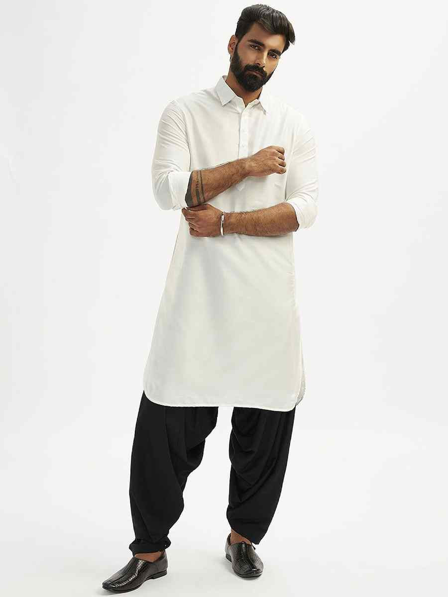 White Dhupion Art Silk Plain Party Wedding Kurta