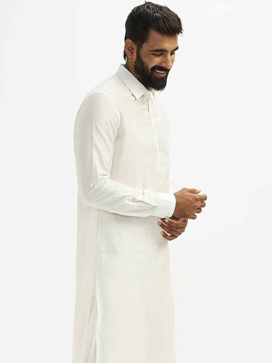 White Dhupion Art Silk Plain Party Wedding Kurta