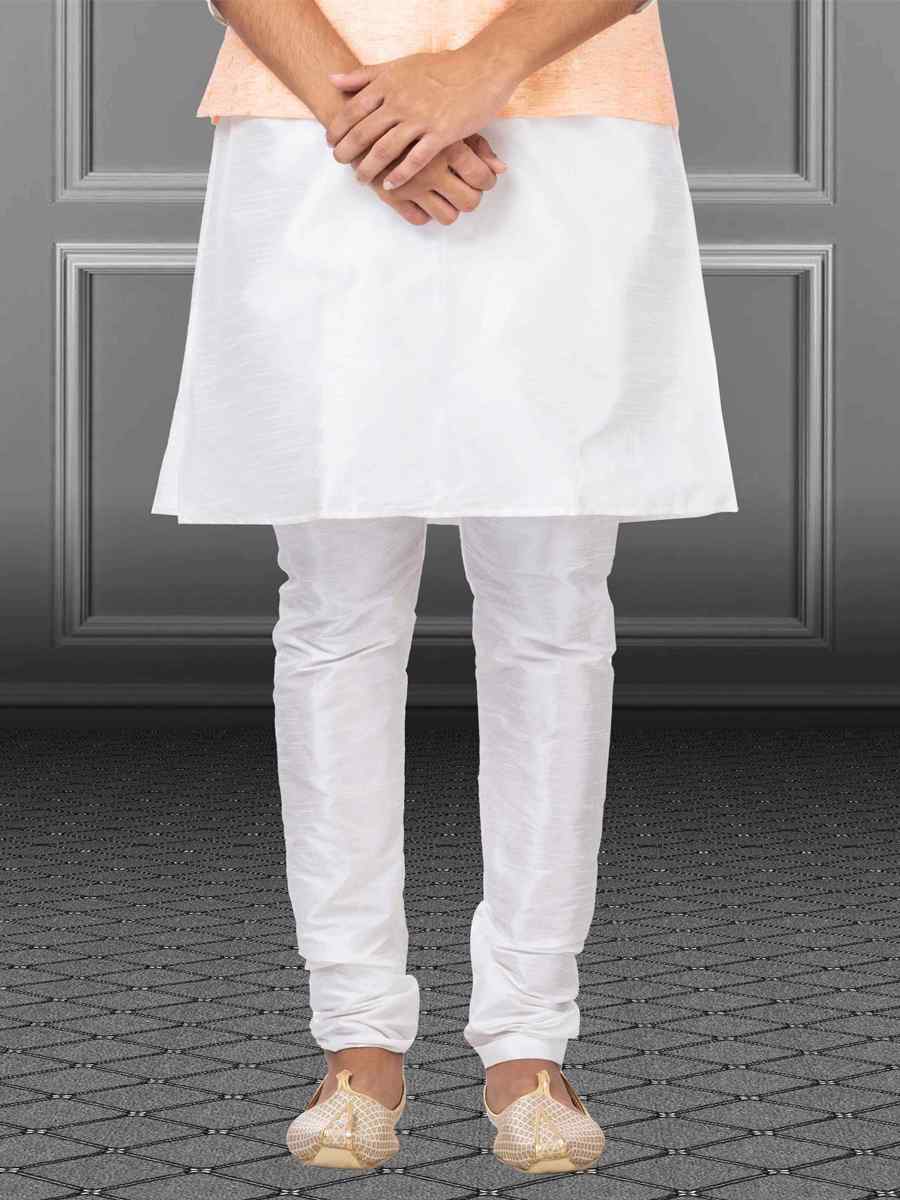 White Dhupion Raw Silk Woven Festival Wedding Kurta Waistcoat