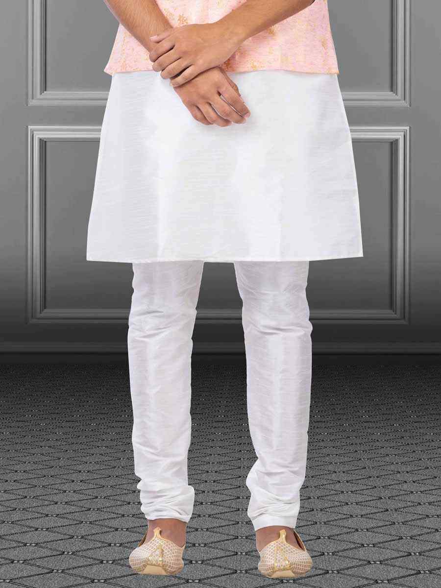 White Dhupion Raw Silk Woven Festival Wedding Kurta Waistcoat