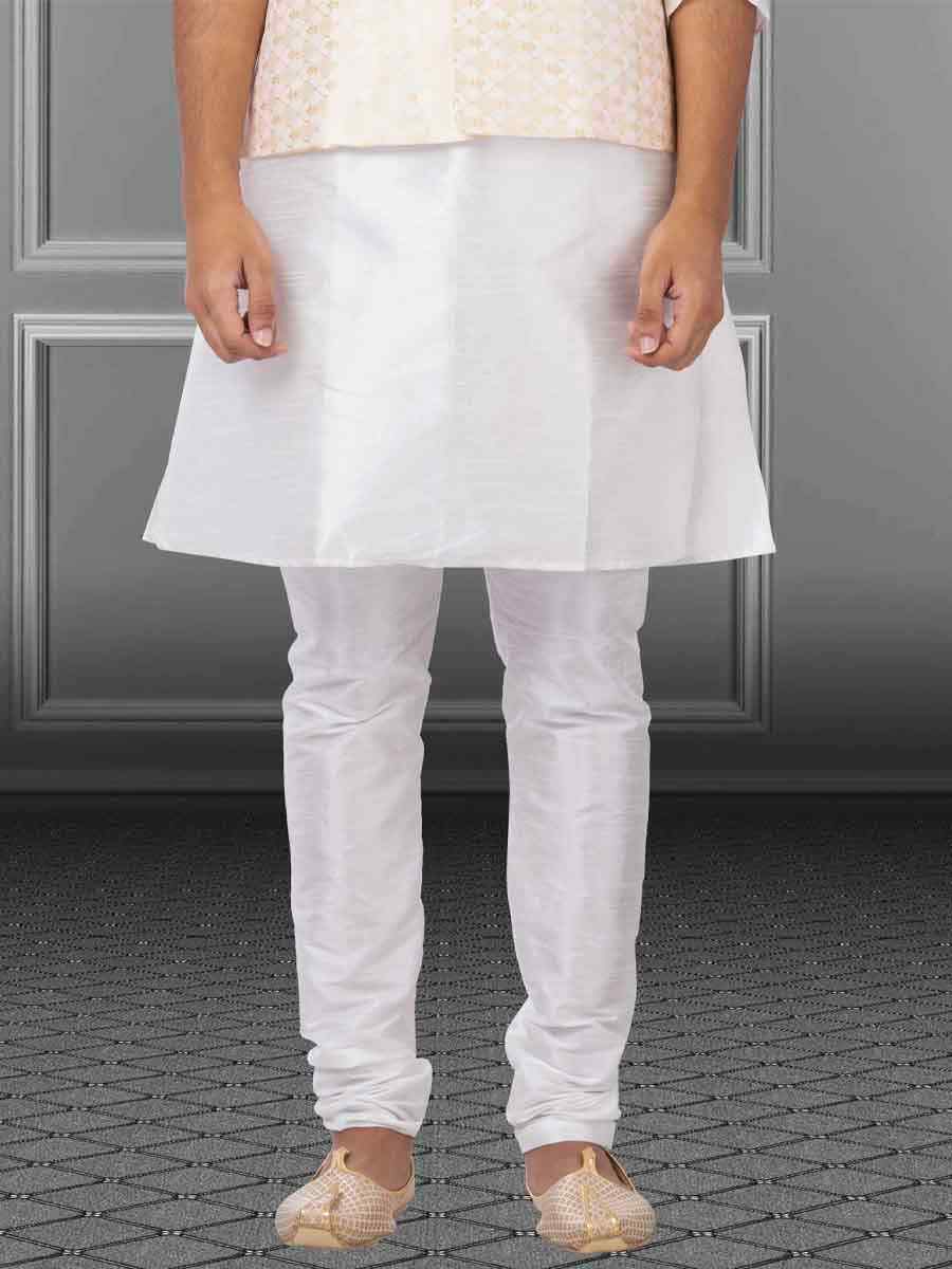 White Dhupion Raw Silk Woven Festival Wedding Kurta Waistcoat