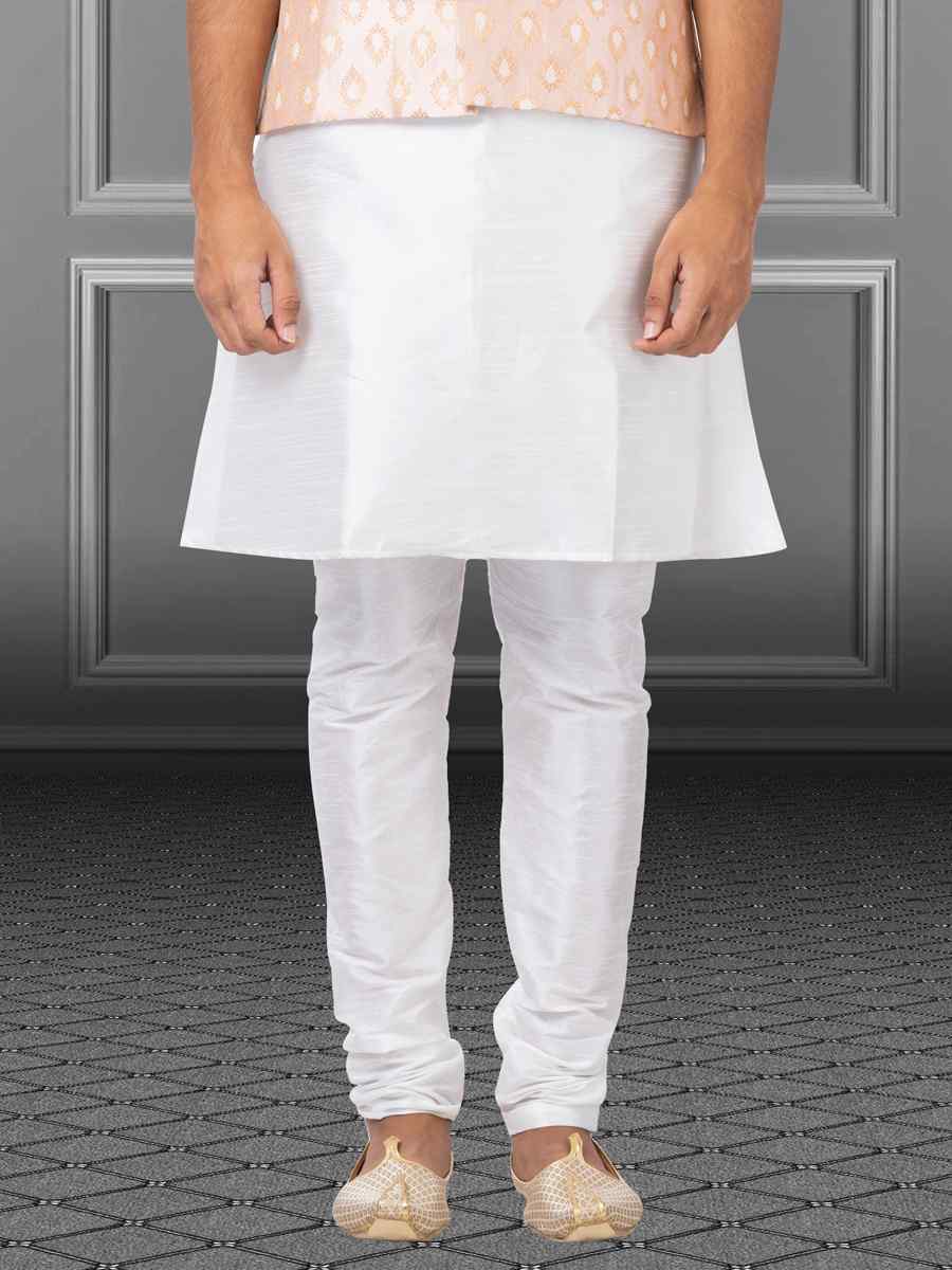 White Dhupion Raw Silk Woven Festival Wedding Kurta Waistcoat