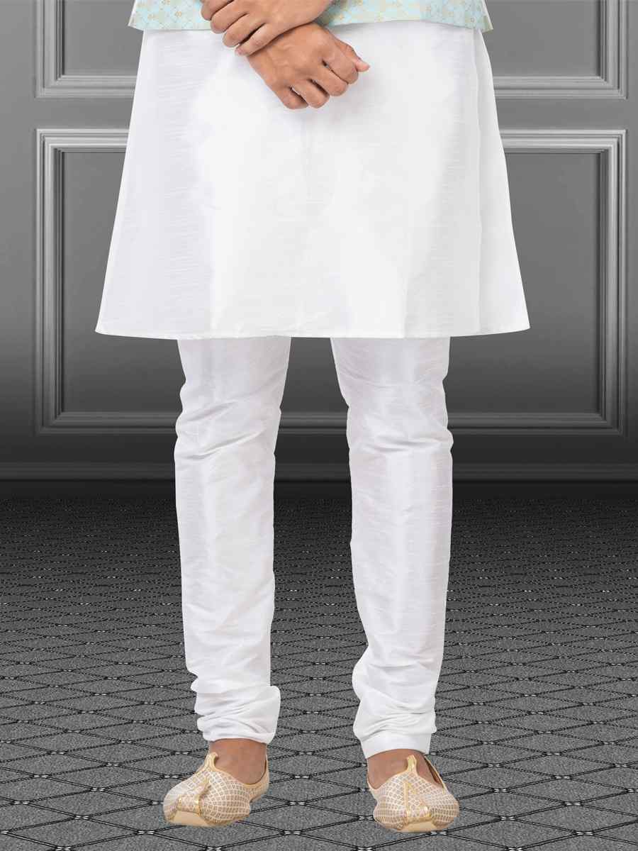 White Dhupion Raw Silk Woven Festival Wedding Kurta Waistcoat