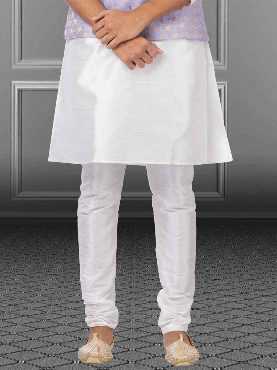 White Dhupion Raw Silk Woven Festival Wedding Kurta Waistcoat