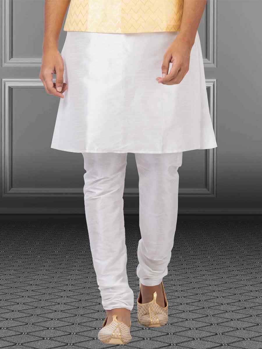 White Dhupion Raw Silk Woven Festival Wedding Kurta Waistcoat