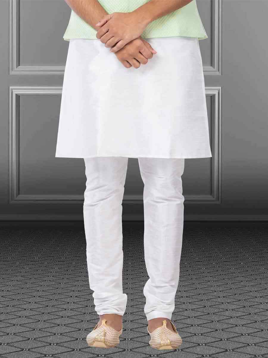 White Dhupion Raw Silk Woven Festival Wedding Kurta Waistcoat