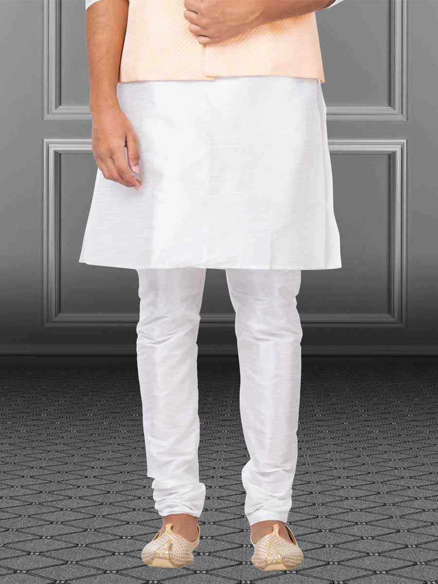 White Dhupion Raw Silk Woven Festival Wedding Kurta Waistcoat