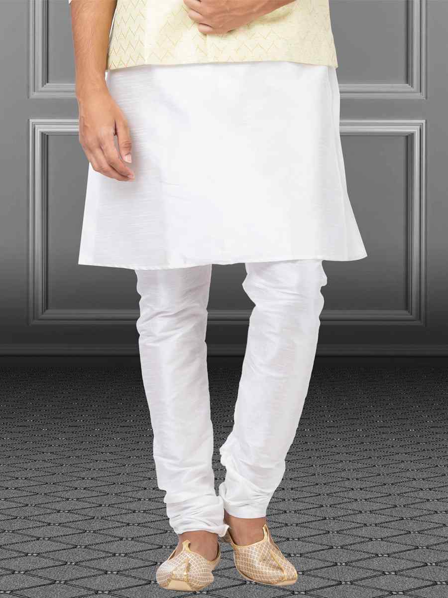 White Dhupion Raw Silk Woven Festival Wedding Kurta Waistcoat