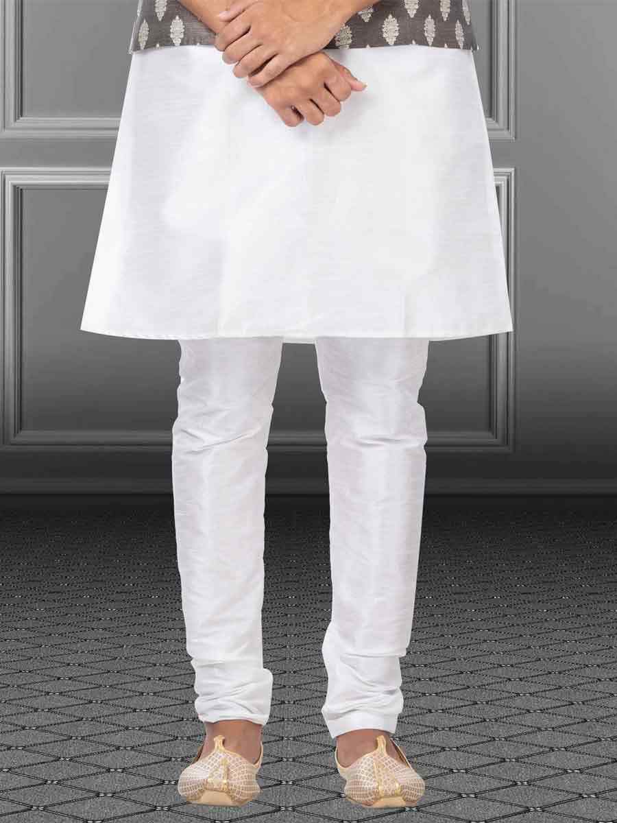 White Dhupion Raw Silk Woven Festival Wedding Kurta Waistcoat