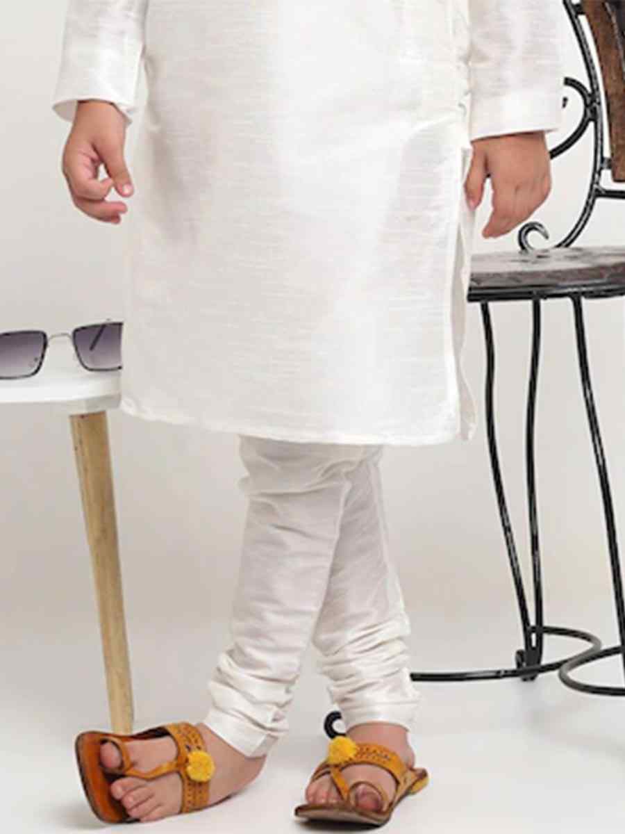 White Dupion Silk Brocade Festival Traditional Kurta Pyjama Boys Wear
