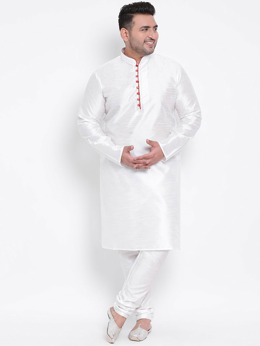 White Dupion Silk Festival Plain Kurta