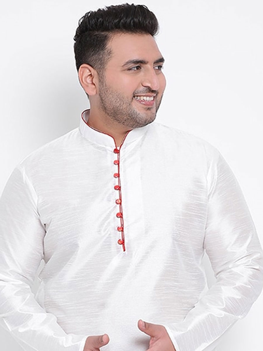 White Dupion Silk Festival Plain Kurta