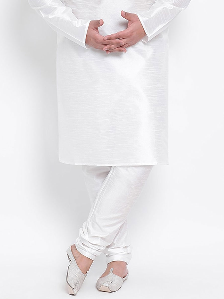 White Dupion Silk Festival Plain Kurta