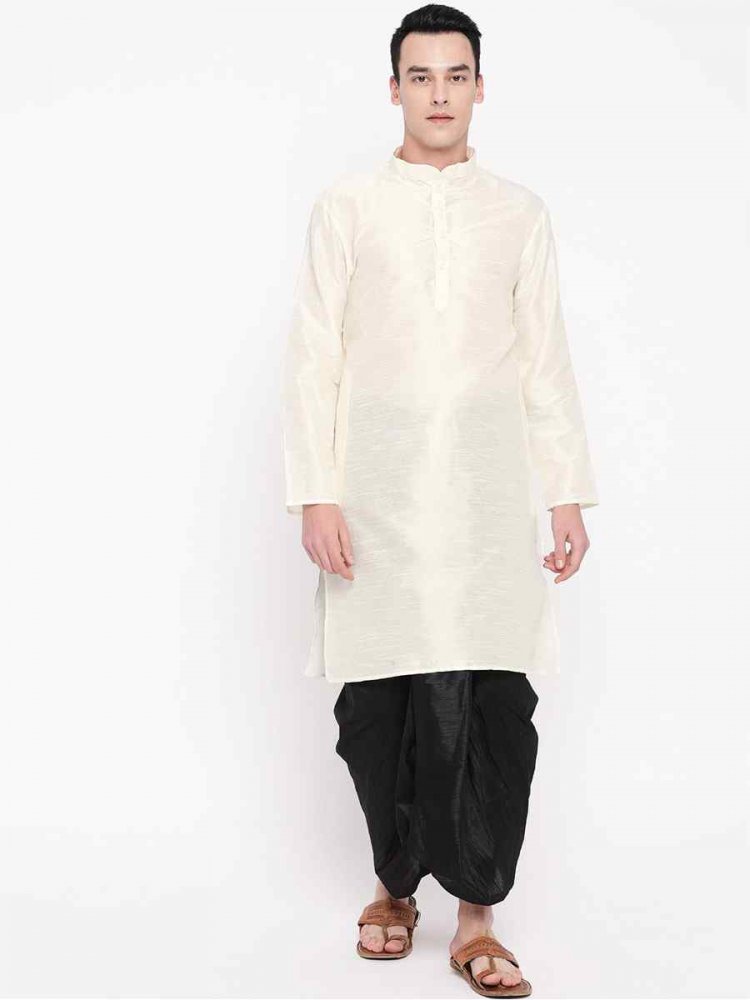 White Dupion Silk Woven Festival Wedding Kurta