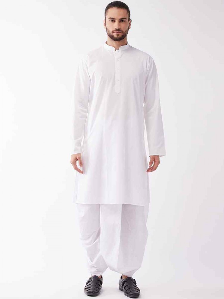 White Dupion Silk Woven Festival Wedding Kurta