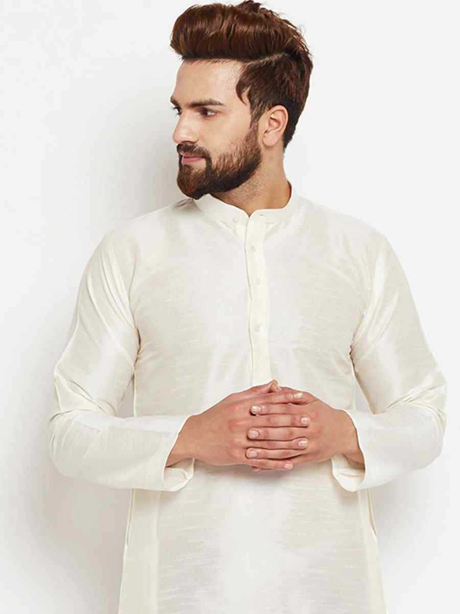 White Dupion Silk Woven Festival Wedding Kurta