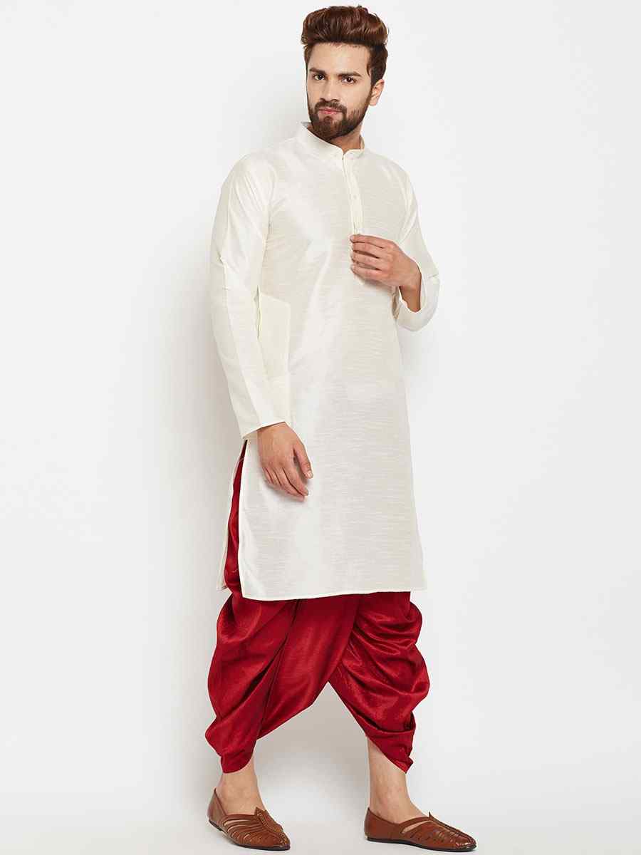 White Dupion Silk Woven Festival Wedding Kurta