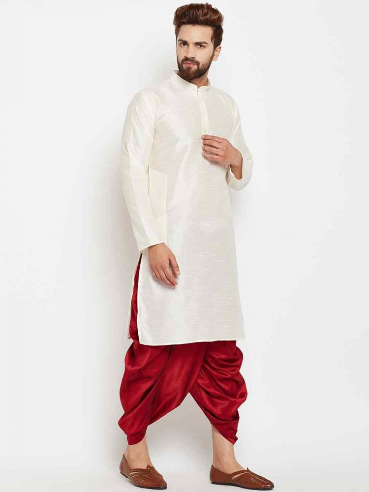 White Dupion Silk Woven Festival Wedding Kurta