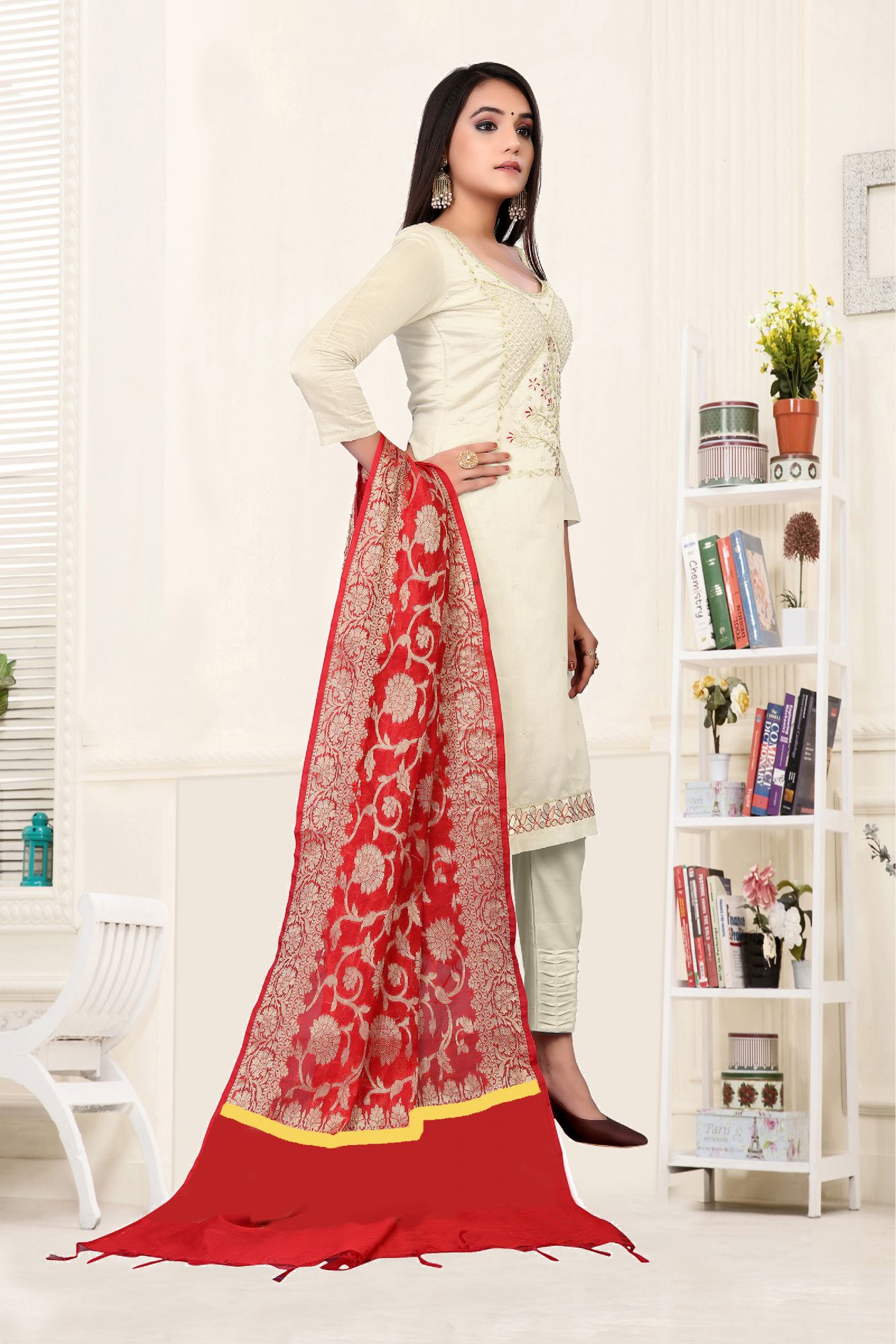 White Embroidery Festival Party Pant Salwar Kameez