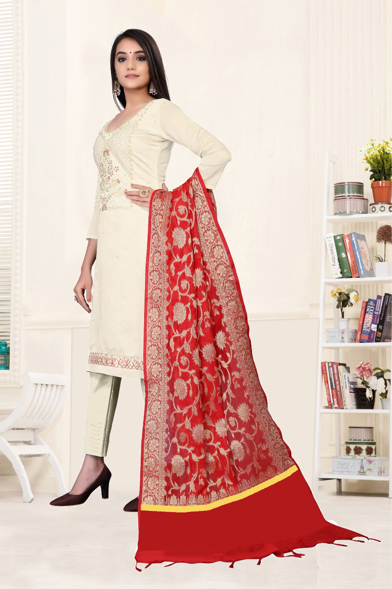 White Embroidery Festival Party Pant Salwar Kameez