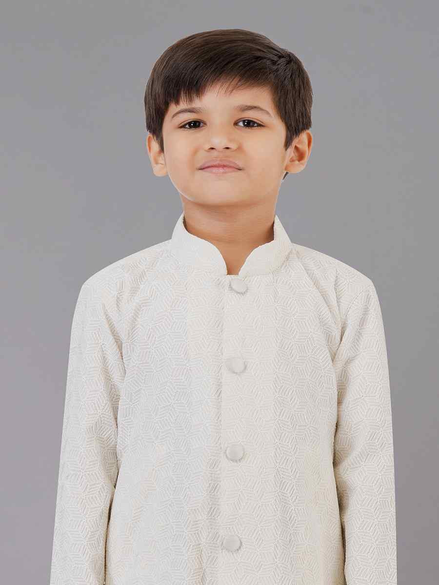 White Fancy Silk Embroidered Festival Traditional Kurta Pyjama Boys Wear