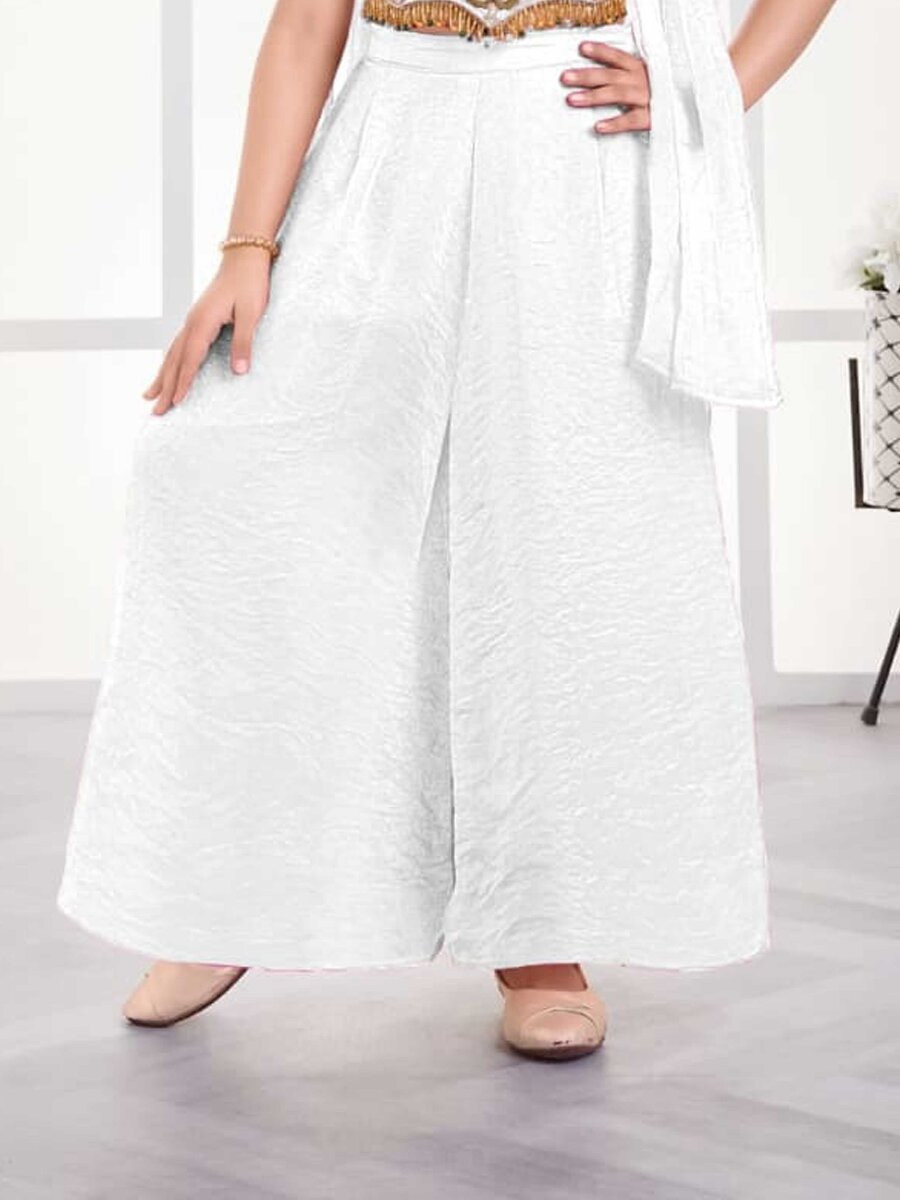 White Fandy Silk Fandy Silk Embroidered Traditional Ethnic Casual Festival Party Wedding Salwars Girls Wear